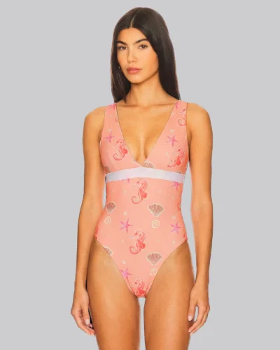 Trajes de baño enterizo con cuello v profundo, corte imperio en contraste