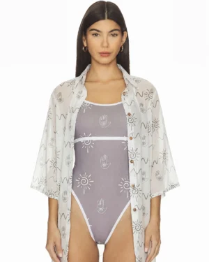 Blusa Sambú extralarga con amarre frontal y manga 3/4. Diseño elegante ideal para Colombia, Venezuela e Isla Margarita.